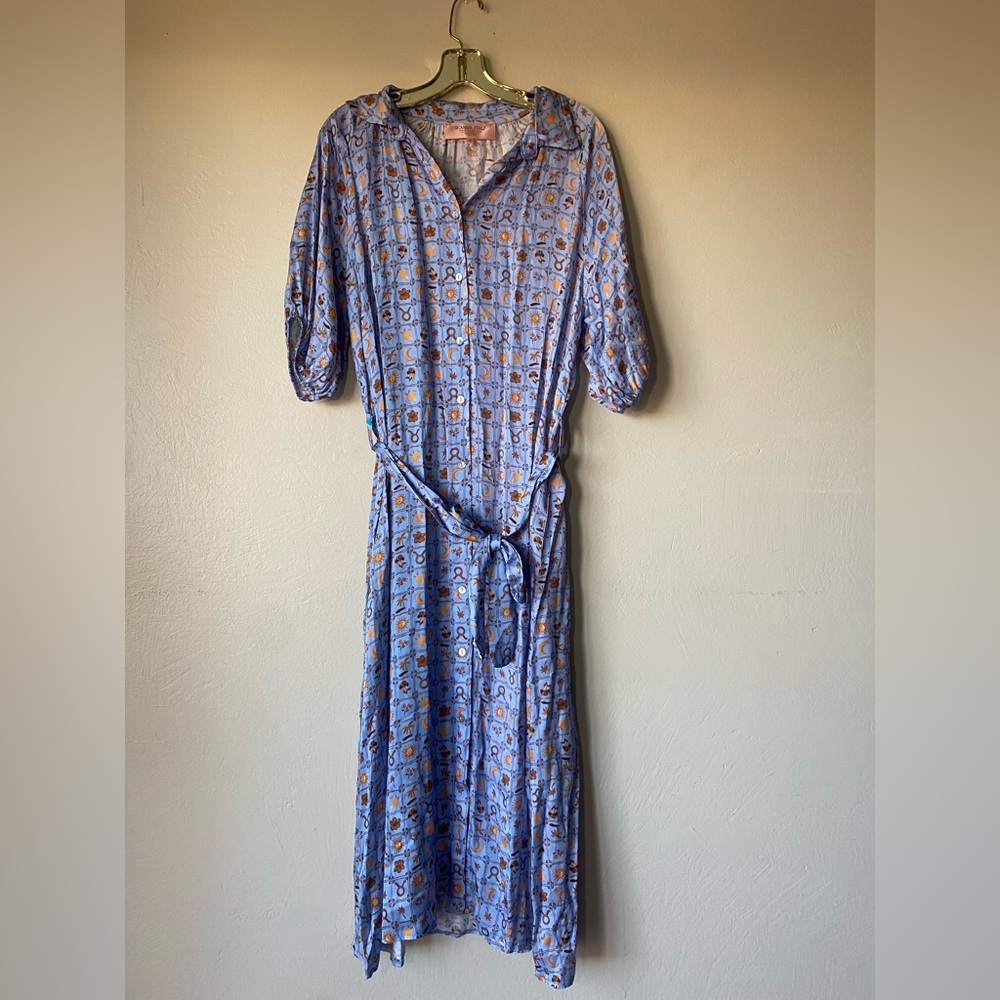 silky shirt dress patchwork blue made in Italy Scandal chiara midi s/m/l